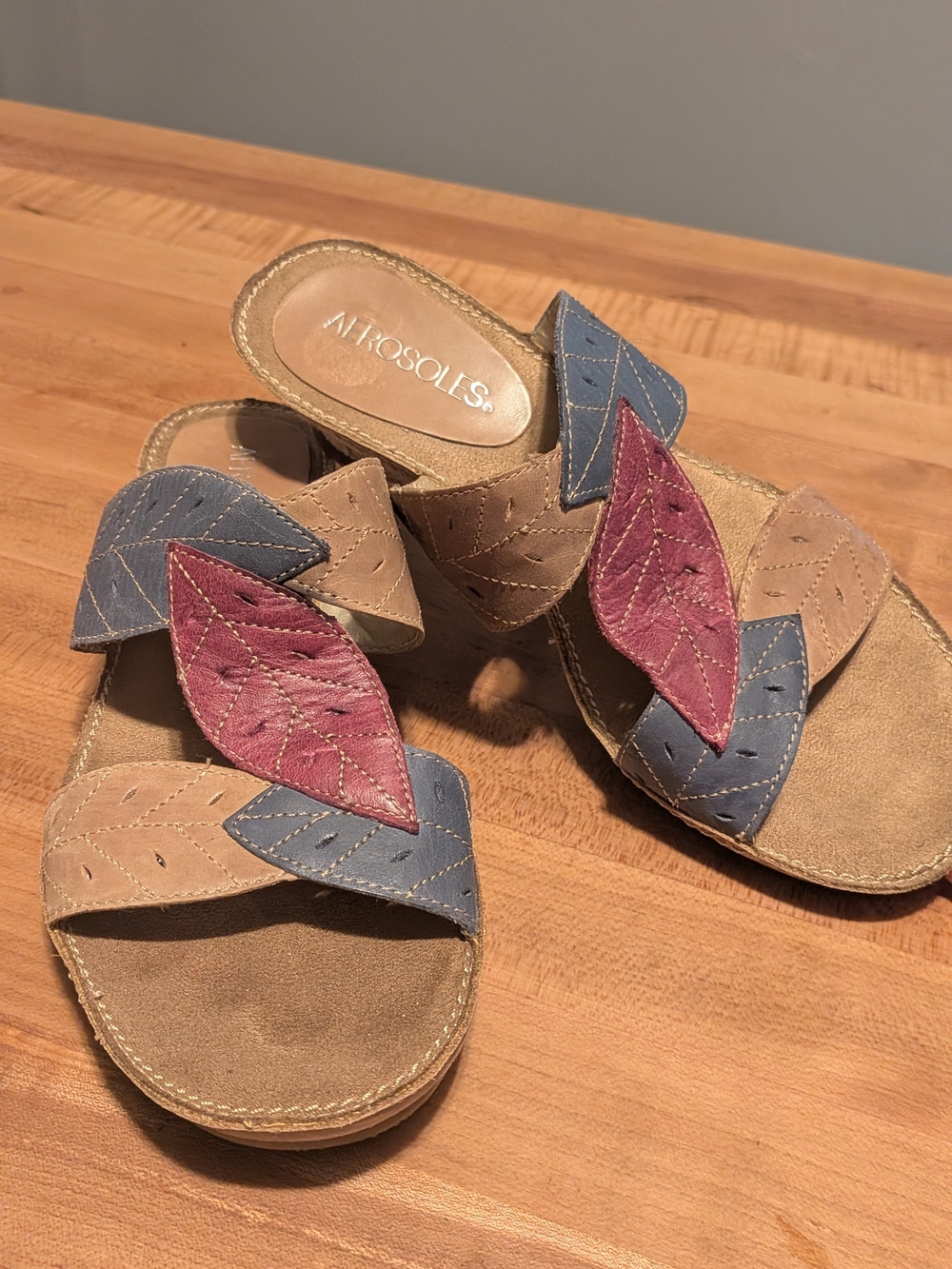 Aerosoles Dewality Colorblock Leaf Wedge Sandals Size 6.5M Multi-Color Leather